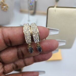 - Givenchy Earrings • Glittering Rhinestones w/ Gray Dangling Stone • Pierced